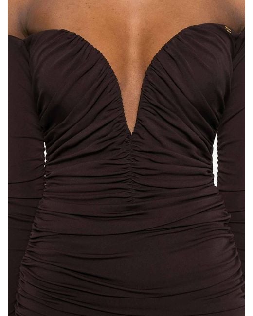 Elisabetta Franchi Brown Short Dress With Ruffles