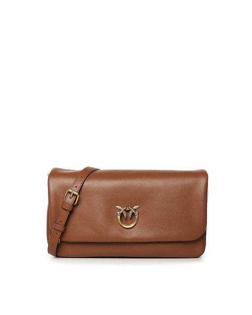 Pinko Brown Love Bag Click Soft Horizontal Leather Bag