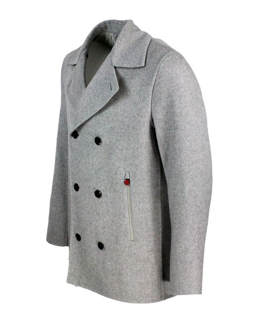 Kiton Gray Cashmere Cloth Double-Breasted Jacket for men