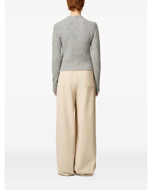 AMI Gray Cropped Sweater With Ribbed Hem