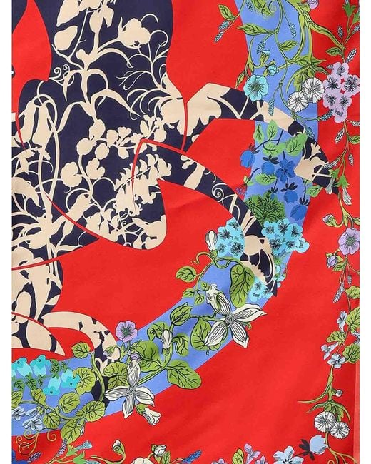 Ferragamo Red Printed Silk Scarf