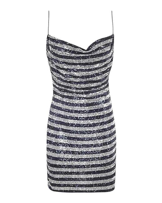 Balmain Gray Babydoll Cowl Neck Glitter Short Dress
