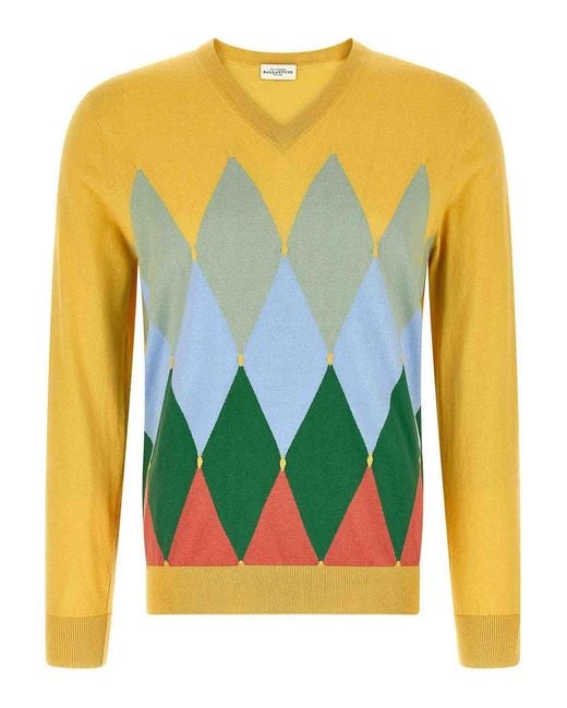 Ballantyne Yellow Argyle Sweater for men