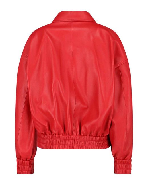 Jil Sander Red Leather Bomber Jacket