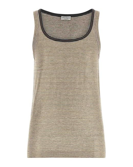 Brunello Cucinelli Gray Shiny Collar Detail Top