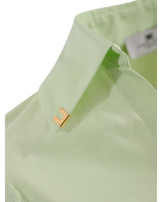 Elisabetta Franchi Green Satin Crop Shirt With Draping