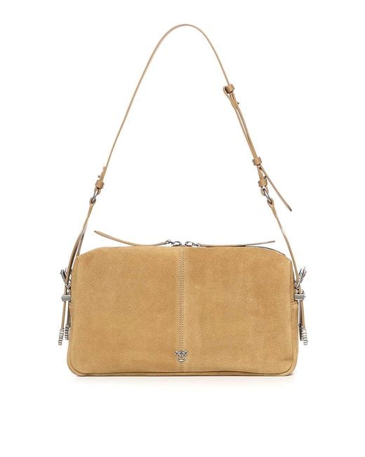 Pinko Natural Keeper Bag Medium Suede Shoulder Bag
