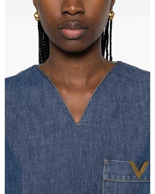 Valentino Garavani Blue Vlogo Signature Denim Blouse
