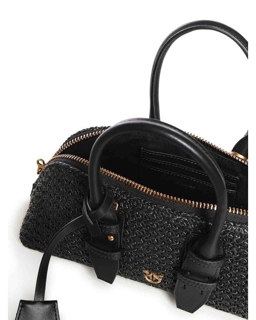 Pinko Black Escape Bag Horizontal Raffia Handbag