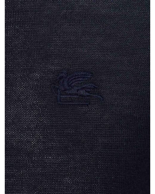 Etro Blue Wool And Silk Sweater for men