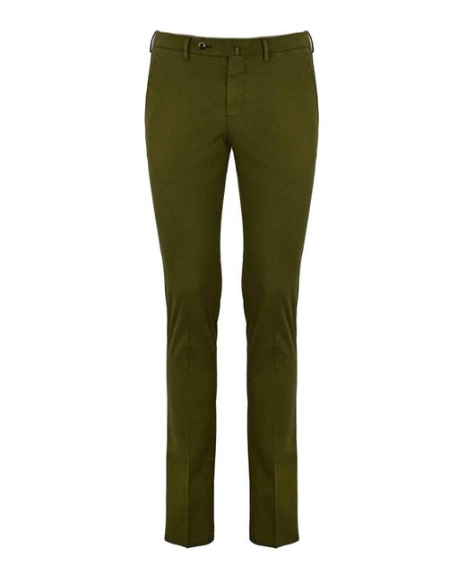 PT Torino Green Cotton Gabardine Trousers for men