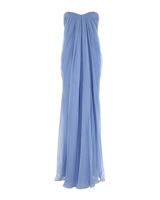 McQueen Blue Silk Chiffon Bustier Evening Dress