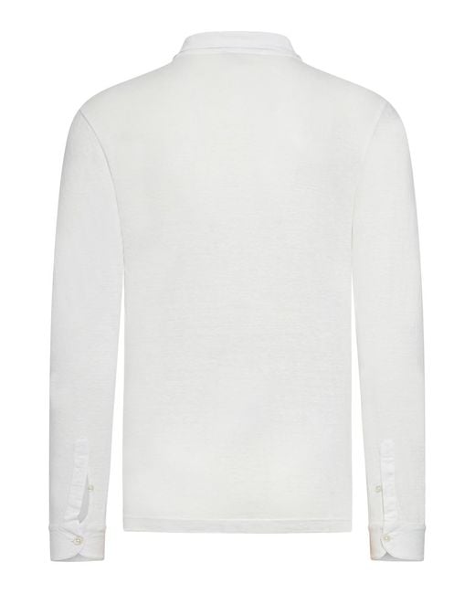 Nome White Long-Sleeved Linen Polo Shirt Without Buttons for men