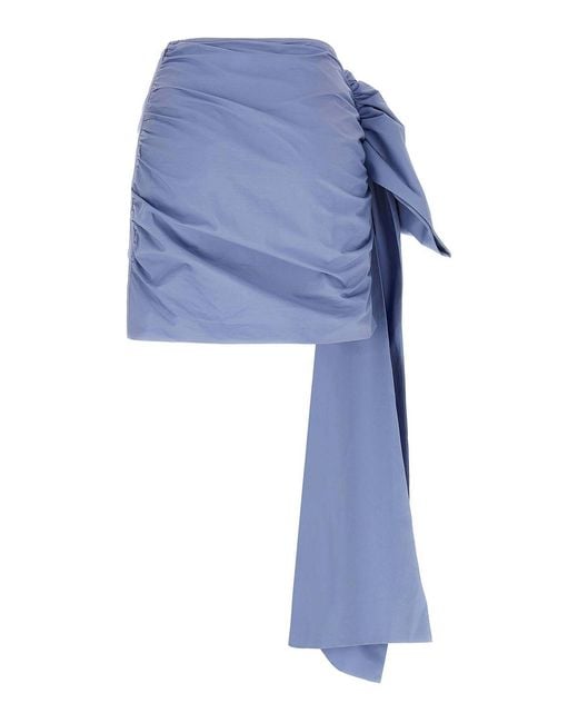 Self-Portrait Blue Cotton Tie Side Mini' Skirt