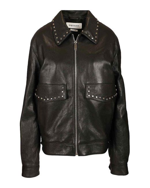 McQueen Black Leather Aviator Jacket Jackets for men