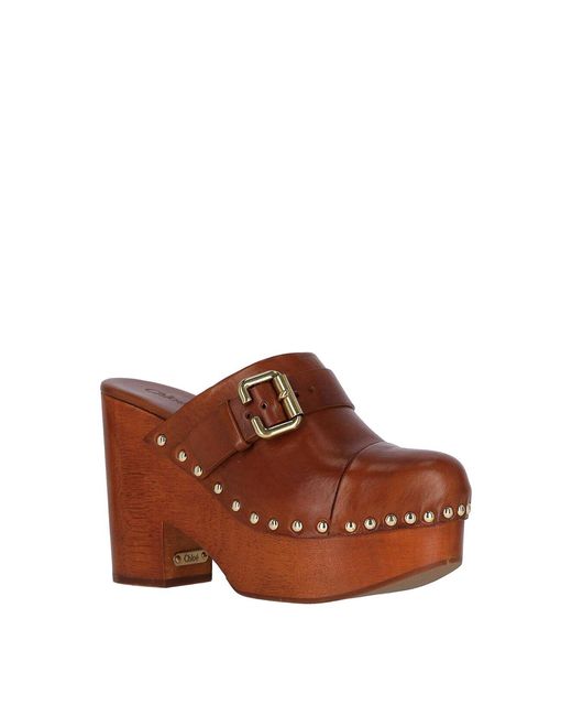 Chloé Brown Jeannette Wedge Clogs