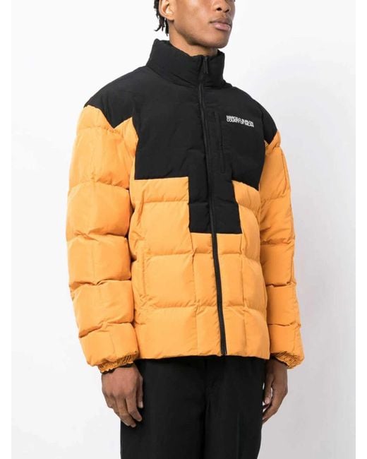 Marcelo Burlon Orange Logo Cross Block Puffer Jacket for men