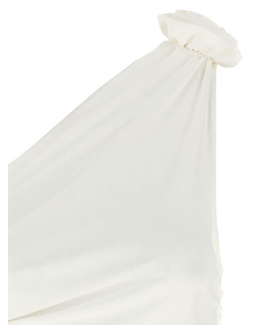 Magda Butrym White One-Shoulder Top With 3D Floral Applications