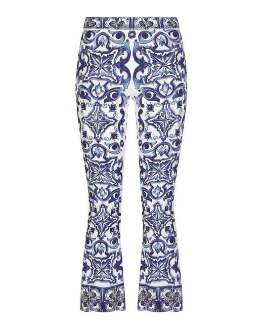 Dolce & Gabbana Blue Majolica Print Cropped Pants