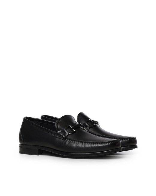 Ferragamo Black Leather Gancini Moccasin for men