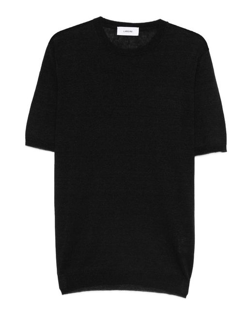 Lardini Black Cotton And Linen Crew Neck T-Shirt for men