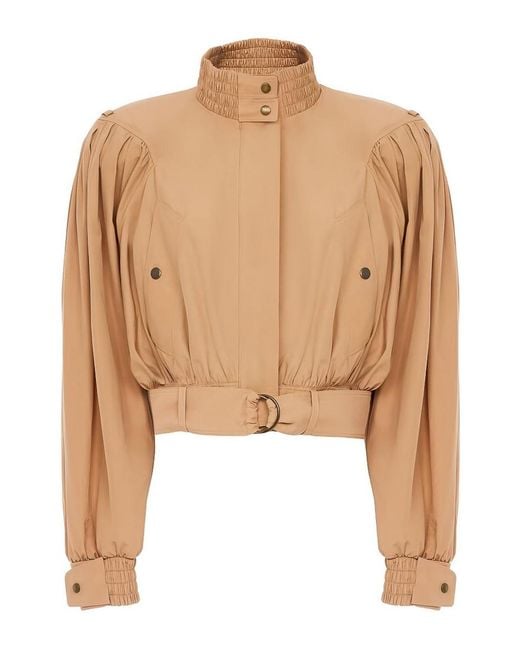 Chloé Natural High-Neck Jacket With Snap Buttons