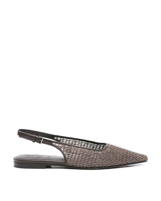 Brunello Cucinelli White Pointed Pumps With Decoration