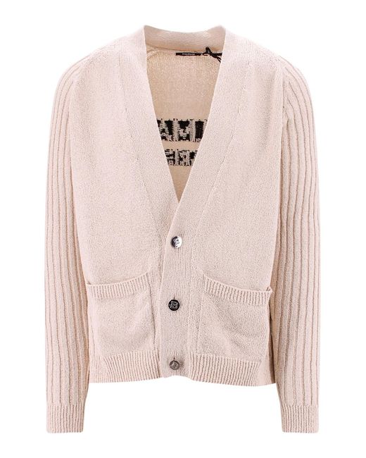 Balmain Pink Cotton Blend Cardigan With Back Logo for men