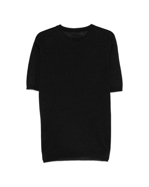 Lardini Black Cotton And Linen Crew Neck T-Shirt for men