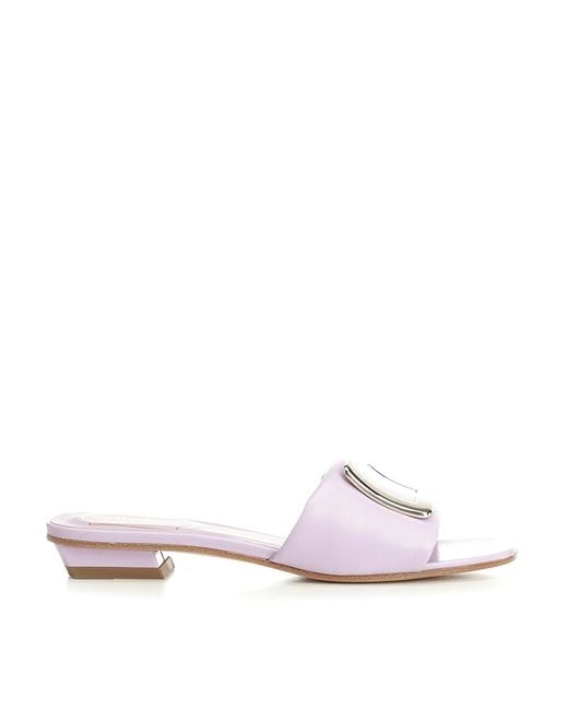 Roger Vivier Pink Belle Vivier Leather Mules