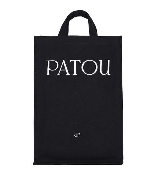 Patou Black Logo Canvas Vertical Tote
