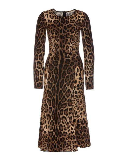Dolce & Gabbana Brown Animalier Print Long Dress