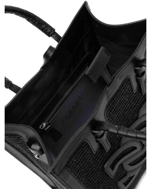 Casadei Black Beauriva Mini Raffia And Leather Tote Bag