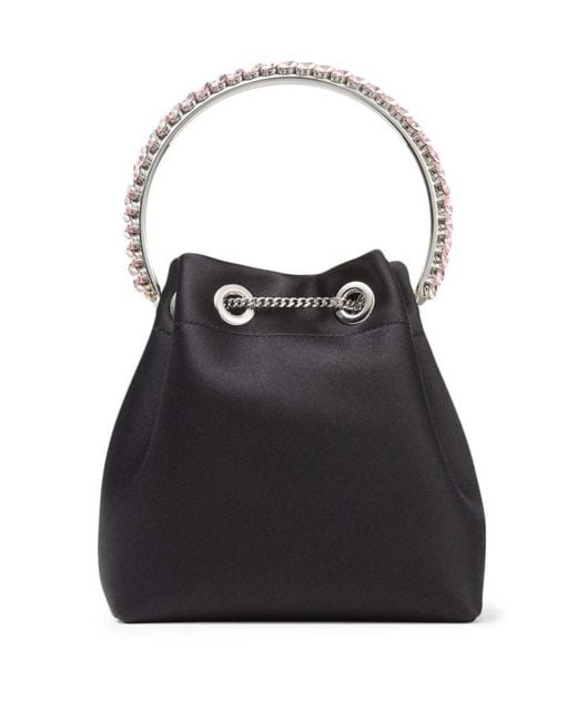 Jimmy Choo Black 'Bon Bon' Mini Handbag With Metal Crystal Bracelet Handle
