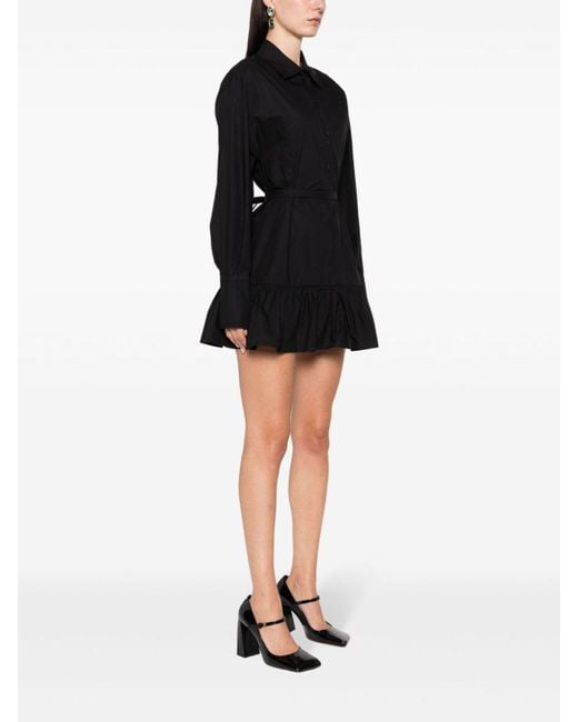 Patou Black Ruffled Mini Shirt Dress