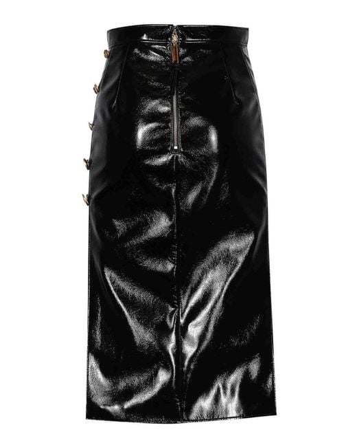 Elisabetta Franchi Black Vinyl Skirt With Jewel Buttons
