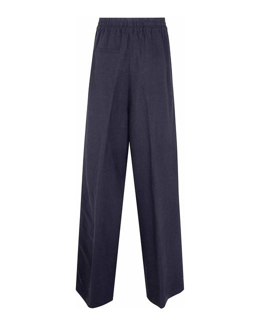 Aviu Blue Embroidered Viscose Linen Trousers
