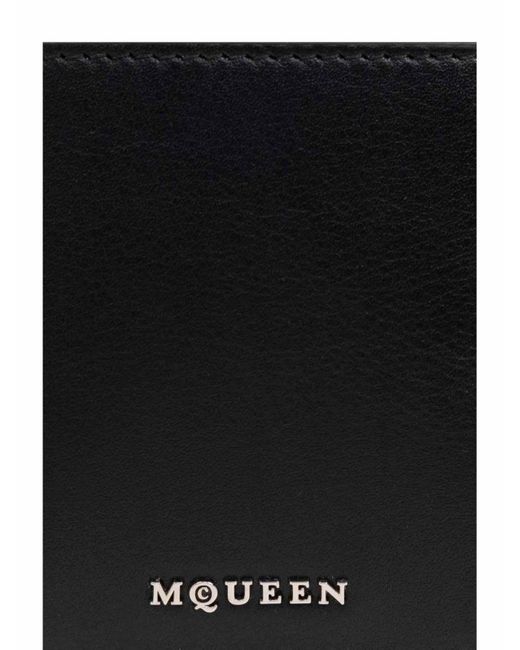 McQueen Black Calf Leather Wallet With Logo for men