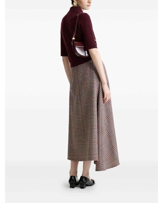 Patou Brown Checkered Asymmetrical Midi Skirt