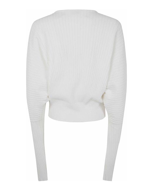 Mrz White Parisienne Over-Shoulder Sleeves Sweater