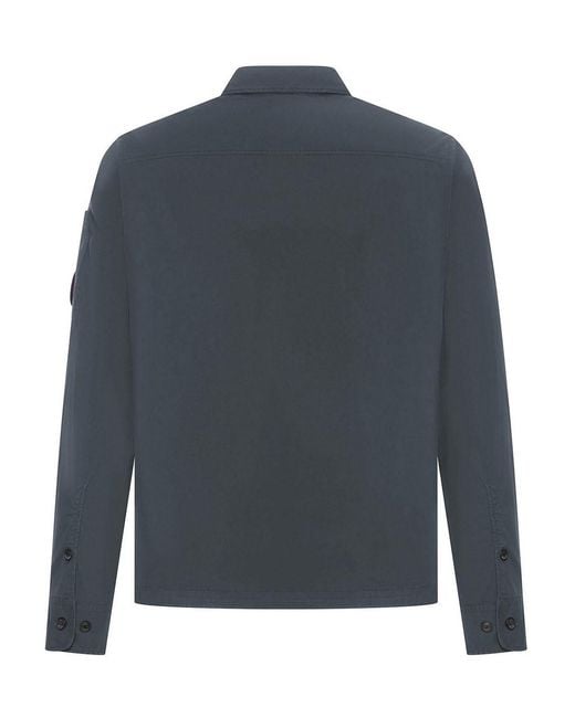C P Company Blue Organic Gabardine Overshirt With Lenses And Zip for men