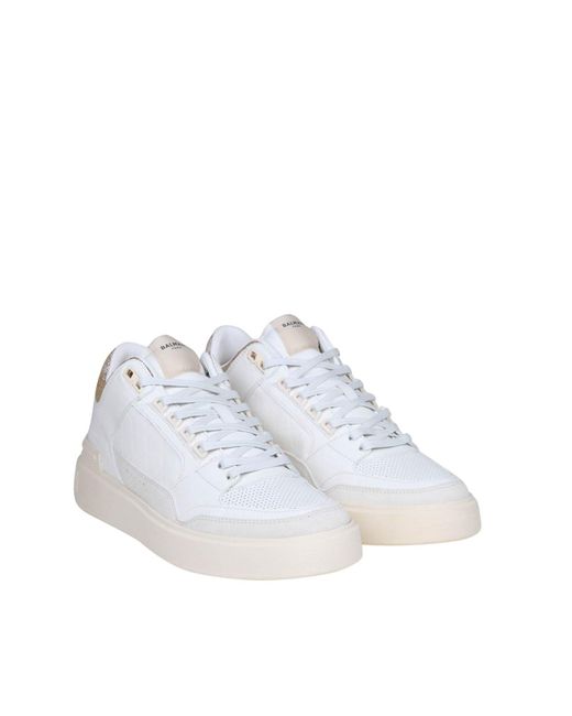Balmain White B-court Mid Sneakers In Leather for men