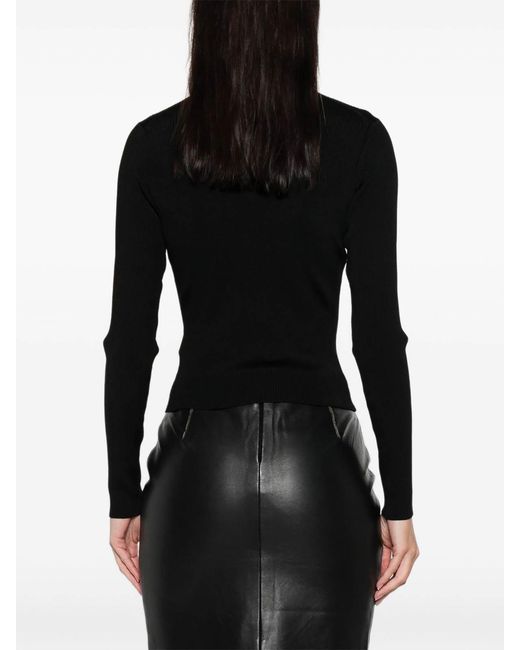 Self-Portrait Black Ribbed Knit Long-Sleeve Top