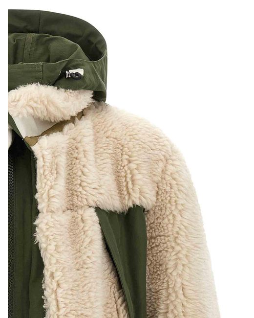 Sacai Green Faux Shearling Parka for men