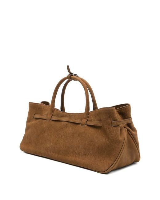 MARGE SHERWOOD Brown Grandma Used Bag Suede Bag With Embossed Logo