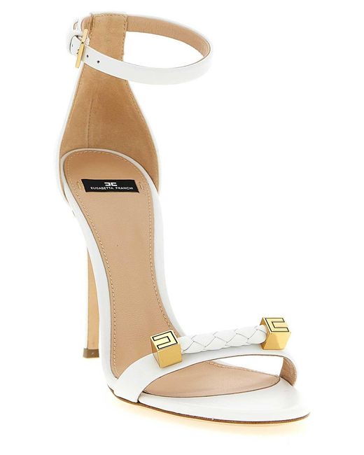 Elisabetta Franchi White Leather Sandals With Logo Details