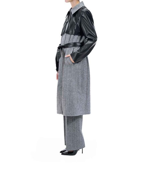 Karl Lagerfeld Gray Tweed & Faux Leather Coat