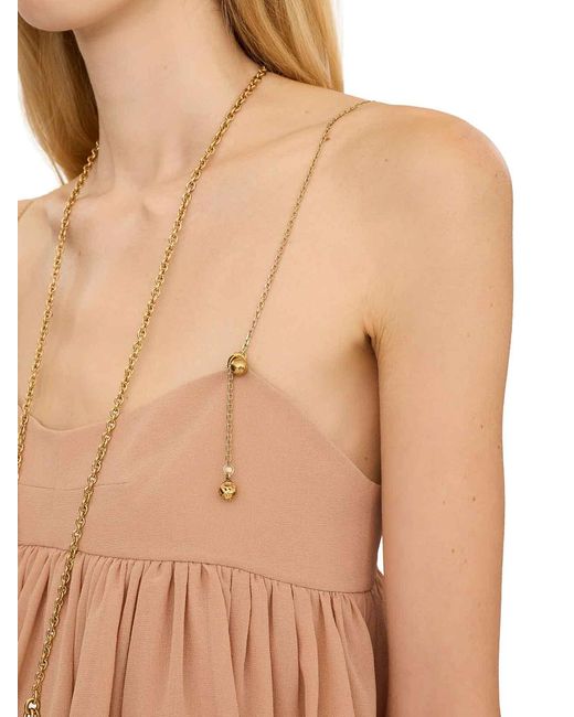 Chloé Natural Sleeveless Silk Georgette Top With Ruffles