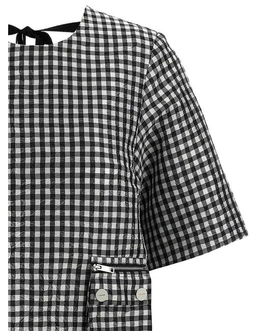 Ganni Gray Crinkled Check Mini Dress