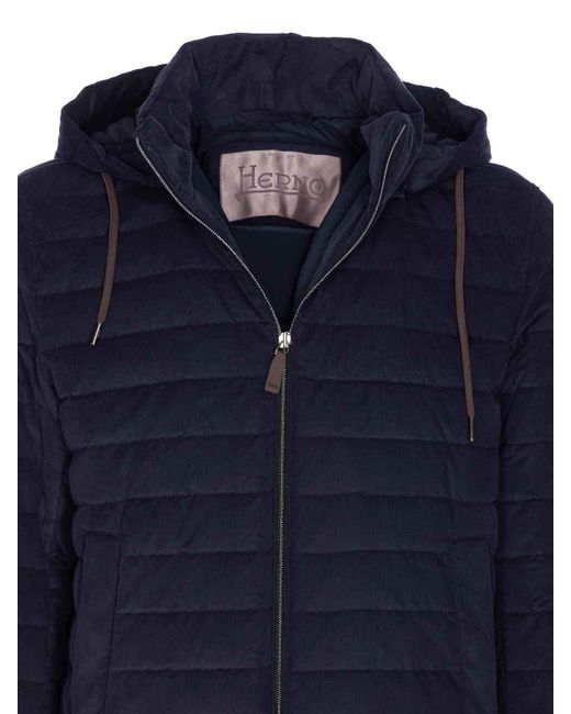 Herno Blue Down Quilted Hooded Puffer Jacket for men